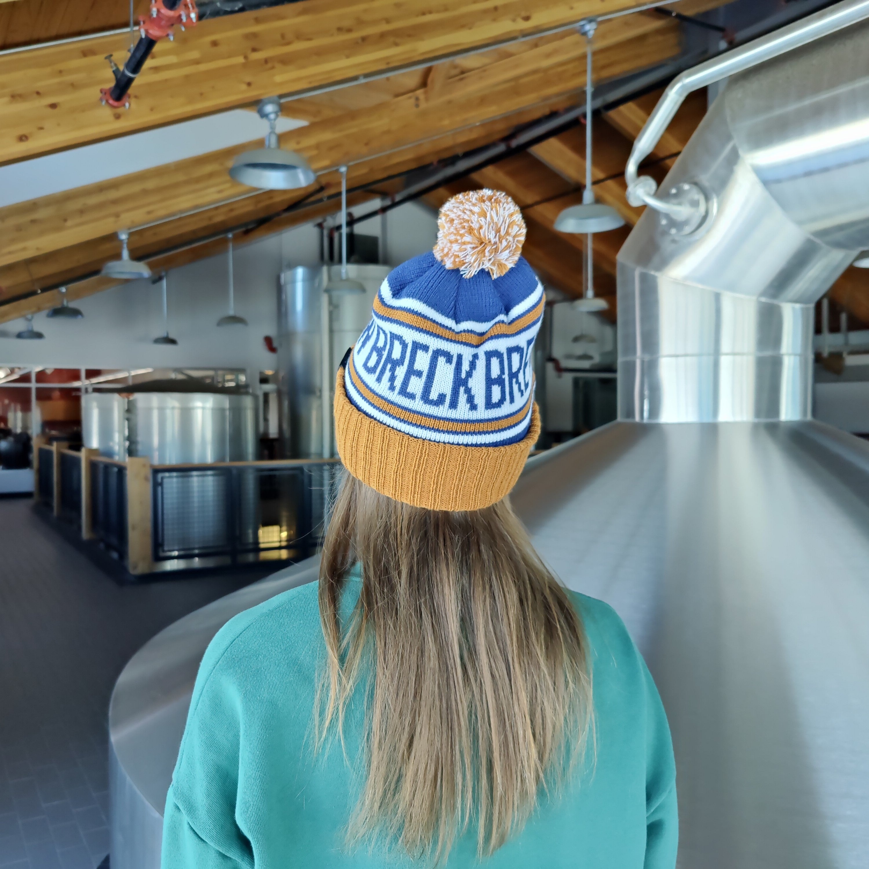 Load image into Gallery viewer, Shade Pom Beanie - Brown &amp; Blue
